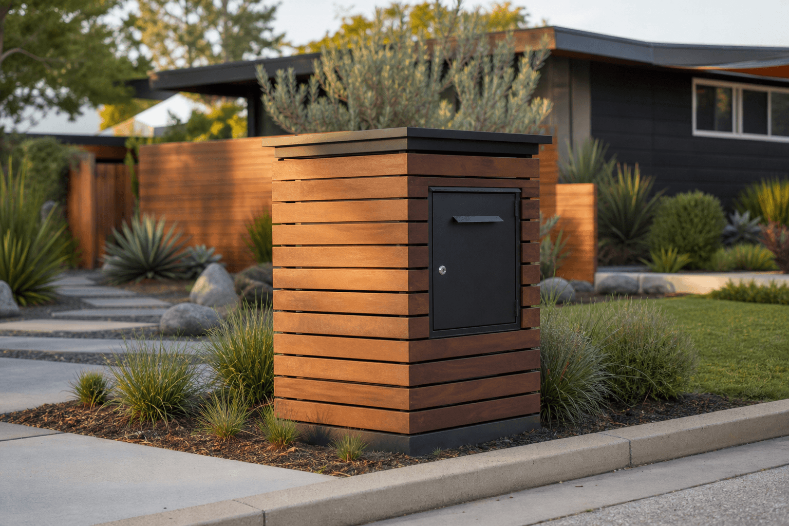 Design prototype — mid-century modern wood and metal mailbox